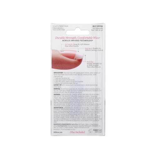 KISS Salon Acrylic, Press-On Nails, Nail glue included, 'Power Play', Pink, Real Short Size, Squoval Shape, Includes 28 Nails, 2g glue, 1 Manicure Stick, 1 Mini File - Image 3