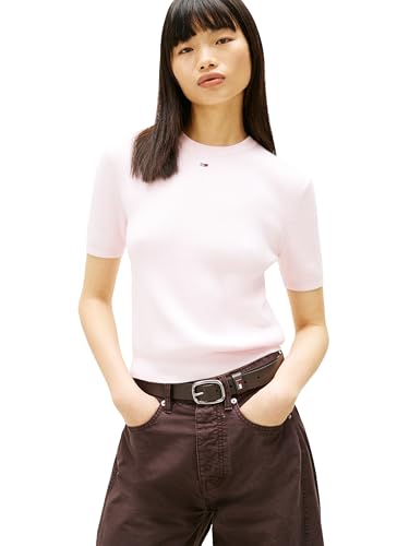 Tommy Jeans Womens Essential Short Sleeve Sweater,Light Pink Small
