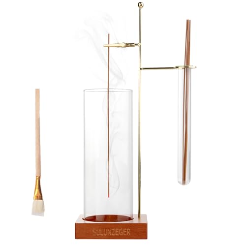 SULUNZEGER Incense Holder, Incense Stick Holder with Removable Glass Ash Catcher and Storage Tube, Wood and Metal Oud Burner with Ash Brush for Yoga Spa Madiation Relaxation, Home Decor