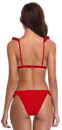 SHEKINI Damen Bikini Set Tiefer V-Ausschnitt Rückenfrei Rüsche Dekoration Verstellbarer Schultergurt Bikinioberteil… – Bild 3