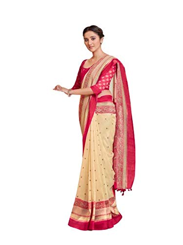 womens cotton saree with unstitched blouse piece [Uniform 562]