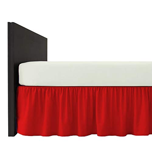 Mfabrics Poly-Cotton Plain Dyed Bed Base Valance Sheet - Easy Care, Machine Washable - Available in 20 Colours - 40cm Frilled (Red, Single)