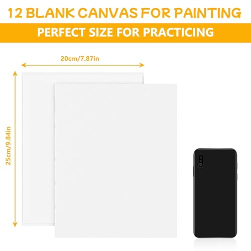 Koncci Canvas for Painting 20x25 cm-12 Packs 3 MM Cotton Blank Art Canvases Panels, Pre-Stretched Canvas Board, for Acrylic, Oil Painting Wet Art Media Projects