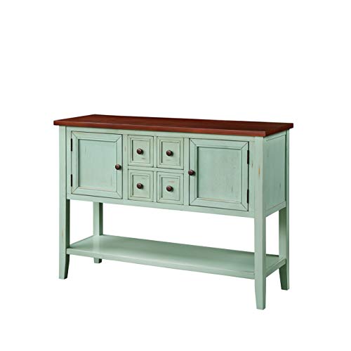 LOKESI Console Table Buffet Sideboard Sofa Table with 4 Storage Drawers Two Cabinets and Bottom Shelf (Antique Blue)