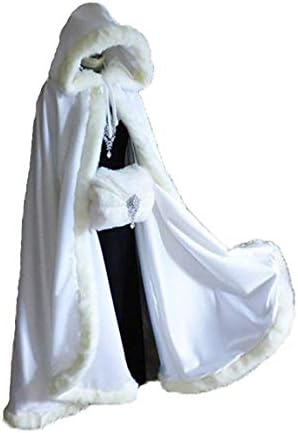 Icy Sun Wedding Cape Hood Cloak for Bride Winter Coat with Faux Fur Free Hand Muff ICY101,White