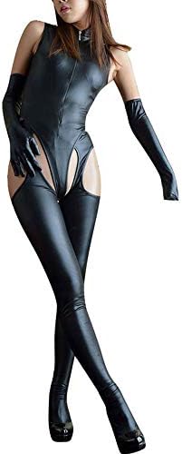 Hurrybuy Women Sexy Jumpsuit,Ladies Leather Zipper Underwear Hollow Pajamas