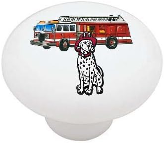 Firedog and Fire Truck Ceramic Drawer Knob