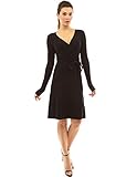PattyBoutik Women's V Neck Faux Wrap Long Sleeve Knit Dress (Black XL)