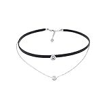 OSIANA -Womens Brass Vintage Black PU Leather Double Layered Choker Necklace with CZ Pendant in Gift Box-01silver