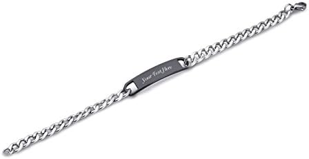 Caramel Sweet Life Personalized Engravable Stainless Steel ID Bracelets for Men Women, Name Plate Identity Bracelets,Birthday Gift Jewelry