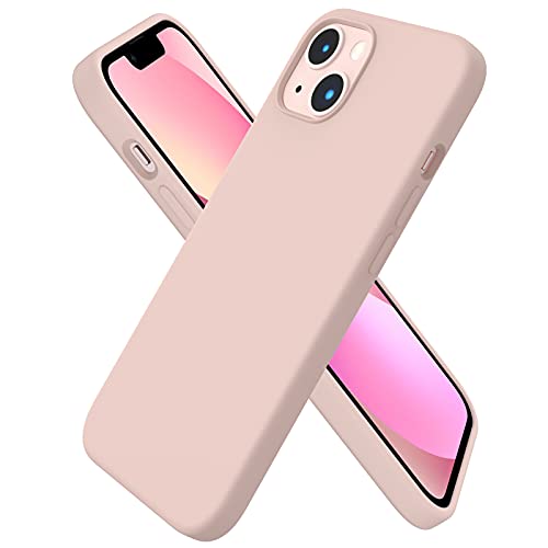 ORNARTO Compatible with iPhone 13 Case 6.1, Slim Liquid Silicone 3 Layers Full Covered Soft Gel Rubber Phone Case Protective Cover 6.1 Inch-Sand Chalk Pink