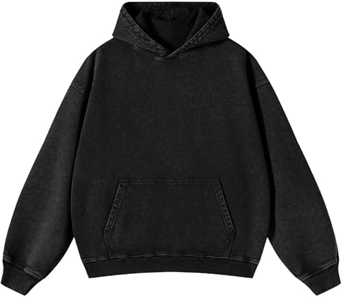Ystävä Oversized Hoodie for Men Trendy Washed Sweatshirt for Adult
