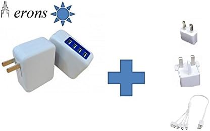 AERONS 4 usb port charger with folding plug for iPhone/iPad/Samsung+ travel plugs for Europe and Asia + 4 in 1 Multi Charging Cable for iphone/ipad/Samsung/Tablet