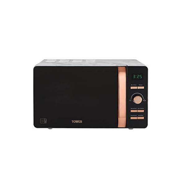 Tower T24021WMRG Digital Microwave with 60-Minute Timer and 8 Autocook Settings, 20L, 800W White Marble and Rose Gold