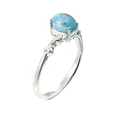 Sterling Silver Ring with Oval Larimar Stone (BTS-NRB5875/LR/R) - Size 6