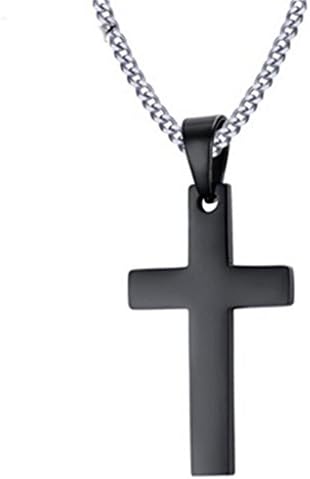 Lenrunya Jewelry Stainless Steel Black Color Cross Pendant Chain Necklace for Women