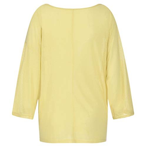 YEZIJIN Women Casual Loose Round Neck Short Sleeve Summer Shirts Blouses 2019 Under 10 Dollars Yellow