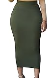 Sexy Womens Solid High-waisted Bodycon Cotton Maxi Skirt (Large, Green)