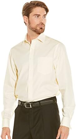 Savile Row Men's Non Iron Pale Yellow Twill Classic Fit Shirt – Single Or French Cuff 15 1/2" Standard French Cuff