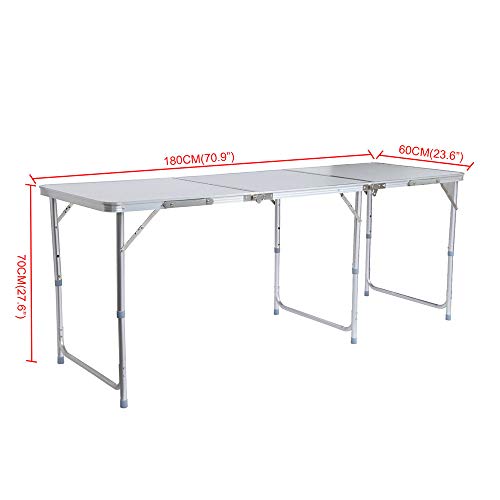 Lovinland Aluminum Folding Table, Portable Camping Table 6 Foot Lightweight Foldable Table Height Adjustable for Party Picnic Dining Outdoor Indoor Use - Thumbnail 2