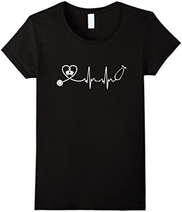 Womens Nurse Stethoscope Heartbeat T-Shirt Large Black