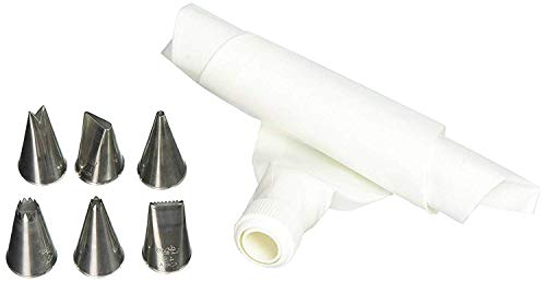 Ateco 8 Piece Cake Pastry Decorating Set - Couplers w/Plastic Coated Bag 6 Pastry Tips Decorating Tubes