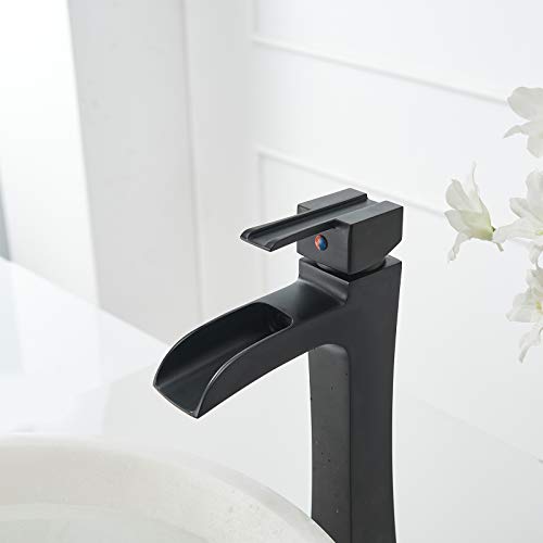 Homevacious Waterfall Bathroom Faucet Black Matte Vessel Sink Faucet