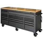 Husky 72 in. 18-Drawer Mobile Workbench with Adjustable-Height Solid Wood Top in Matte Black