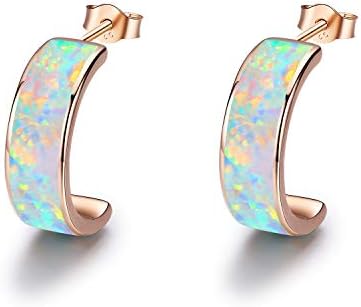 Sterling Silver Huggie Earrings,C Small Hoop Earrings 925 Sterling Silver Cute Opal Earrings Circle Hinged Hoop Gift for Women Lady Stud Earring for Girls Kids