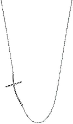 Curved Offset Christian Cross Necklace in Sterling Silver
