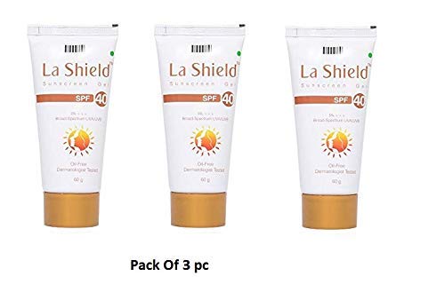 Glenmark La Shield SPF 40, PA+++, Broad-Spectrum UVA/UVB Oil-Free and Dermatologist Tested Sunscreen Gel, 60 g (Pack of 3 Pieces)