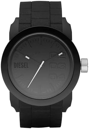 Herrenuhr Double Down S44, Dreizeigeruhrwerk, 44 mm Gehäuse aus schwarzem Polycarbonat mit Silikonarmband, DZ1437