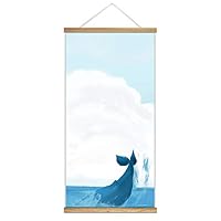 Hanging Poster with Wood Frames Blue Whale Canvas Artwork Wall Picture Home Decoration - 18