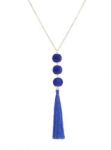 ELEARD Y Necklace Bauble Tassel Pedant Necklace Long Tassel Pedand Chain Wrapped Double Bauble Fashion Jewerly Blue