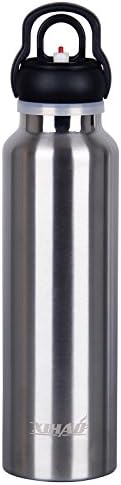 XIHAO 0.5L Vacuum Insulated Stainless Steel Twist Free Sport Water Bottle Standard Mouth Thread Less (Silver, 17OZ/0.5L)
