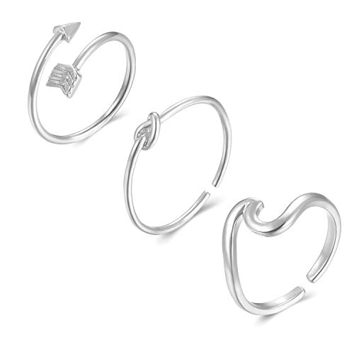 Long tiantian Rings for Teen Girls Silver Adjustable Simple Arrow Knot