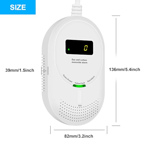 Scondaor 2-en-1 Gas and Carbon Monoxide Detector with LCD Display - Mains Powered, EN 50291 and EN 50194 Certified, Detects Fuel Gases (Methane and LPG) and CO, 1 Piece