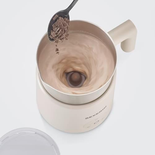 Émulsionneur de lait SPUMA LITE, Mousseur de lait à induction, Mousseur à lait électrique 500 W, Chocolatière 400 ml, Inox/Beige, SM 3589