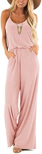 Womens Casual Loose Sleeveless Spaghetti Strap Wide Leg Pants Jumpsuit Rompers