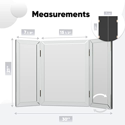 Houseables 3 Way Mirror, Trifold Vanity Mirrors, 21" x 31", 360 Degree