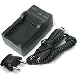 S008 / CGA-S008E / DMW-BCE10 / VW-VBJ10 / Ricoh DB-70 Battery Charger Compatible with Panasonic Lumix SDR-S7, SDR-S9, SDR-S10, SDR-S26, SDR-SW20, SDR-SW28, DMC-FS20, DMC-FS3, DMC-FS5, DMC-FX30, DMC-FX33, DMC-FX35, DMC-FX3 Series Camera Models with an Extra EURO plug and Ac Car Adapter