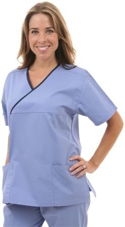 Crossover Trim Scrub Top - with 2 pockets (On Sale) Style# A10 (Navy/Blue,3XL)