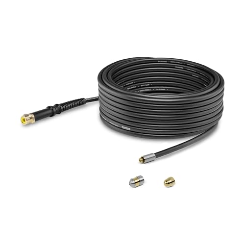 Kaercher Kit de limpieza de tuberías PC 15 para limpiador a presion (longitud: 15 m), efecto de limpieza de 360° gracias a la boquilla giratoria de laton y acero inoxidable, manguera flexible de