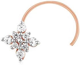 Round Shape Real Natural Diamond, 10k Solid Gold Floral Nose Ring Stud Pin for women