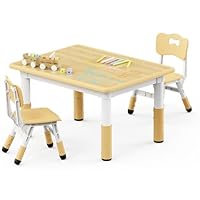 Brelley Kids Table and 2 Chairs Set, Height Adjustable Toddler Desk 31.5