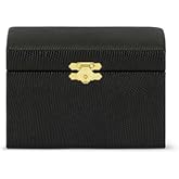 Heaven Mayhem Vintage Jewelry Travel Case – Dual-Purpose Home & Travel Organizer with Soft Suede Interior – Textured Faux Leather Storage Box with Gold Shell Clasp