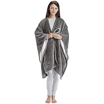 Beautyrest Ultra Soft Sherpa Berber Fleece Electric Poncho Wrap Blanket Heated Throw with Auto Shutoff, 50