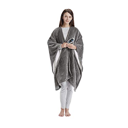 Beautyrest Ultra Soft Sherpa Berber Fleece Electric Poncho Wrap Blanket Heated Throw with Auto