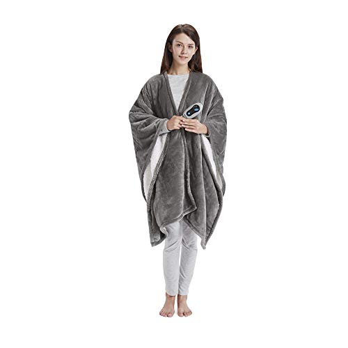 Beautyrest Reversible Faux Sherpa to Fleece Electric Wrap Poncho ...