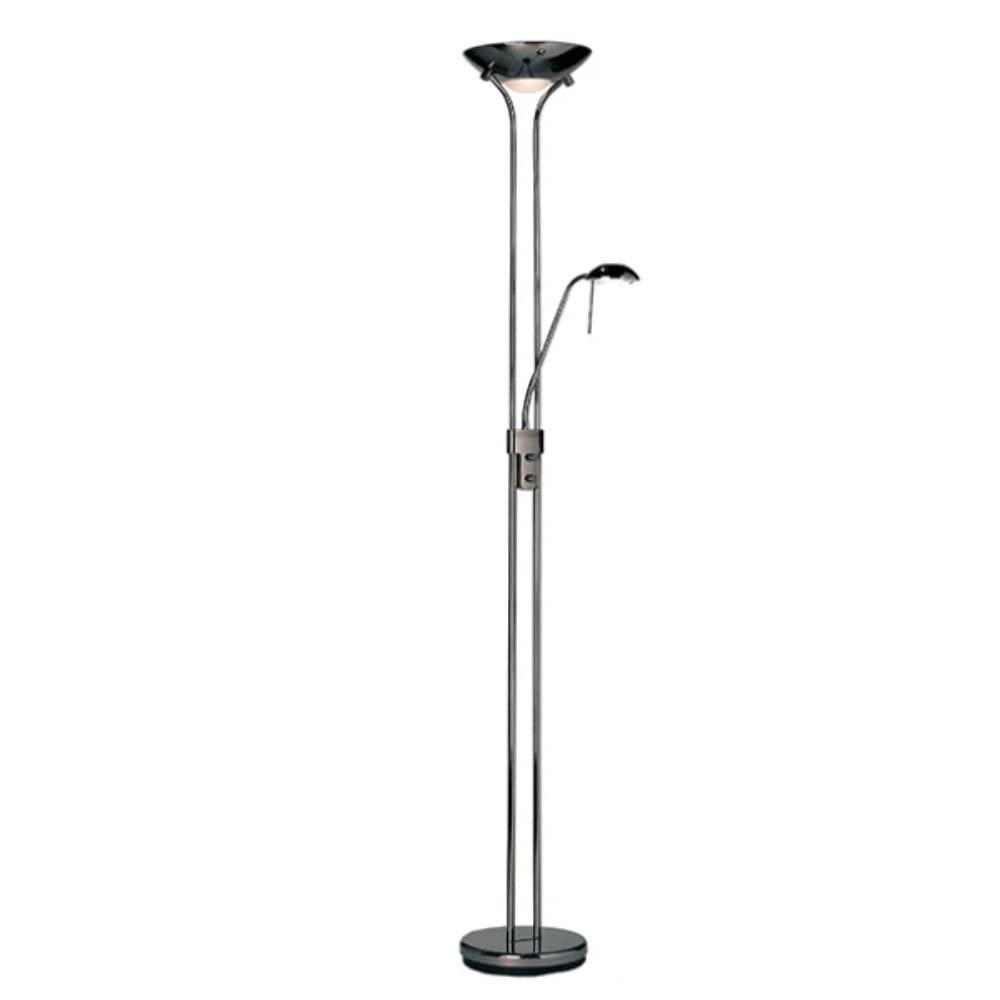 Endon Rome 230W & 33W Black Chrome & Opal Glass Mother & Child Task Floor Light & Uplighter